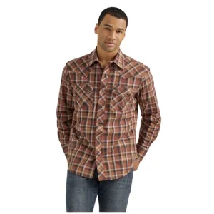 112355373 Wrangler Men's Retro® Long Sleeve Modern Fit Western Snap Shirt - Brown Plaid