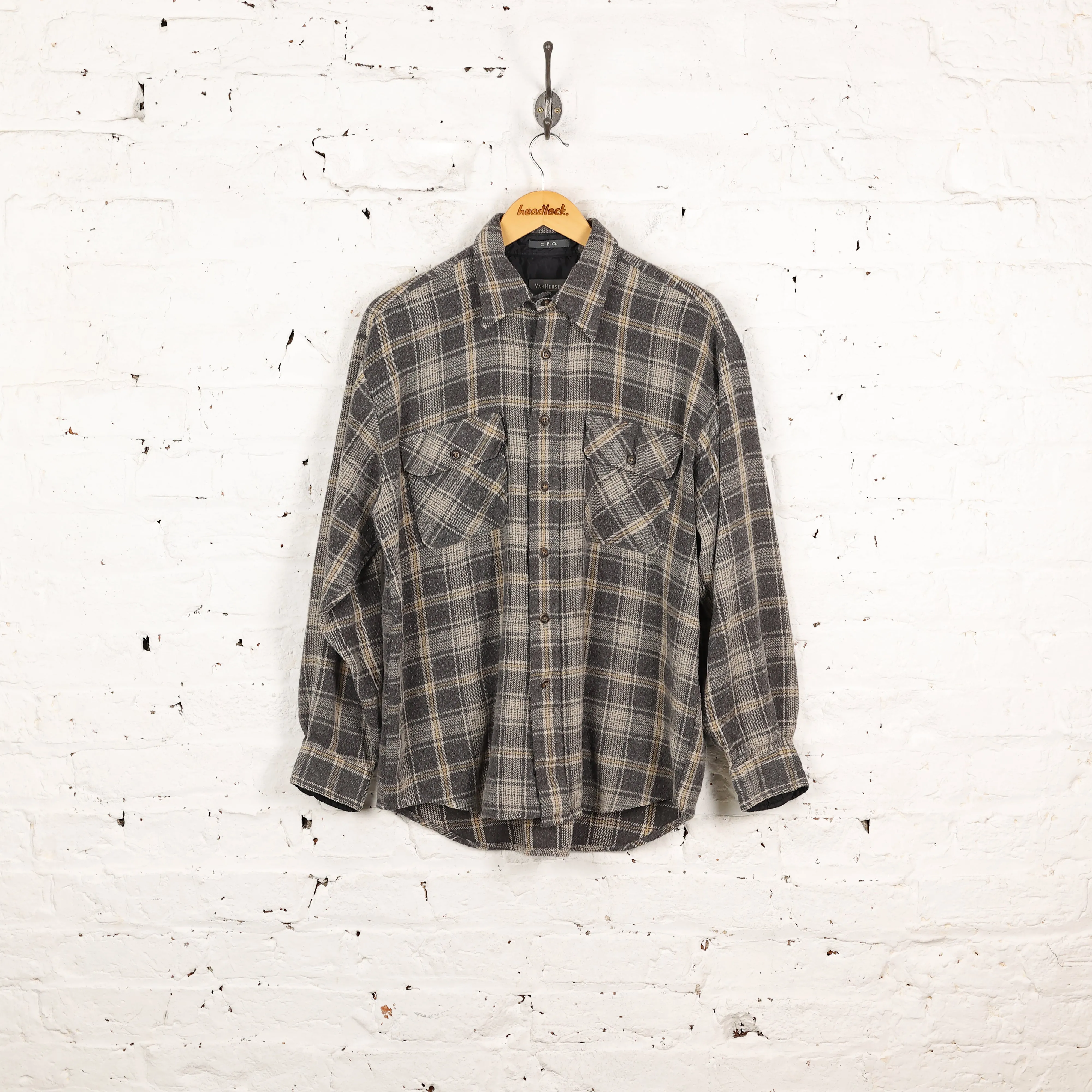 90s Plaid Check Shirt - Grey - M
