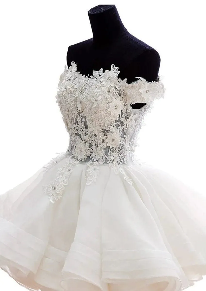 A-line Lace Organza Appliqued Off-the Shoulder Prom Dresses