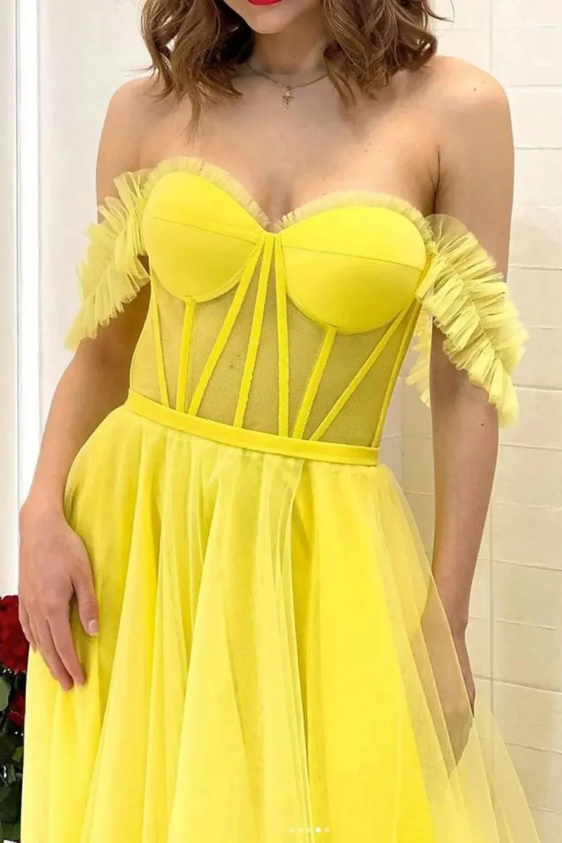 A-line Off the Shoulder Corset Prom Dresses
