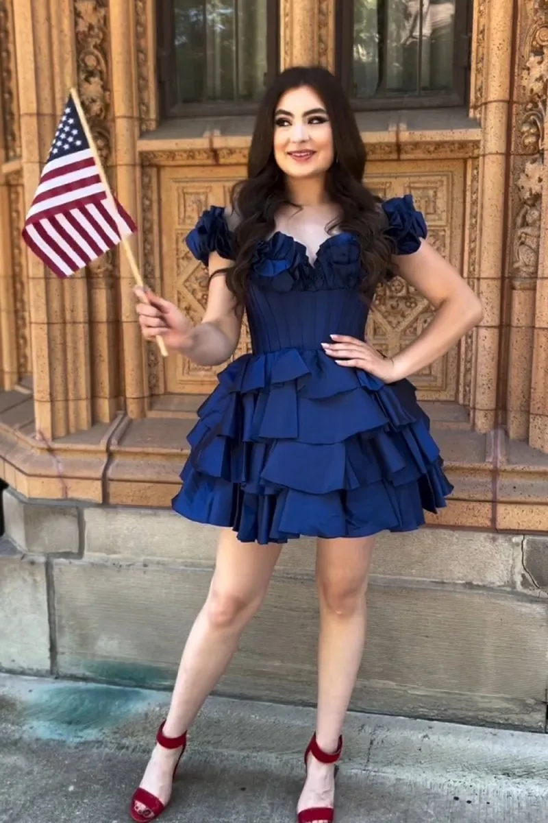 A-line Off-the-Shoulder Corset Ruffle Tie Homecoming Dresses