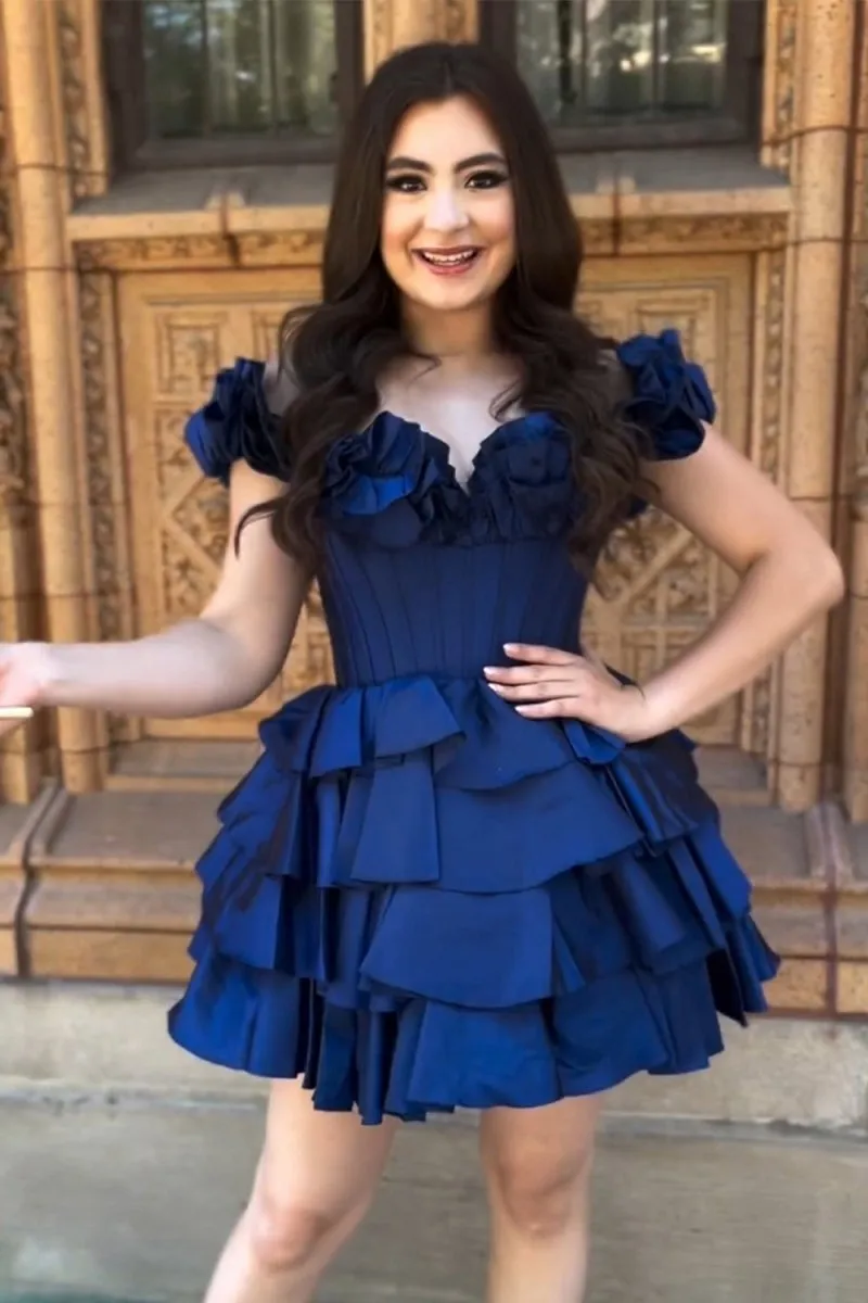 A-line Off-the-Shoulder Corset Ruffle Tie Homecoming Dresses