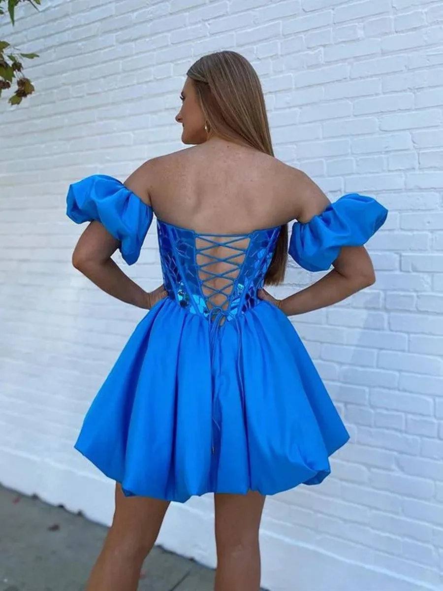 A-line Off the Shoulder Short Homecoming Dresses