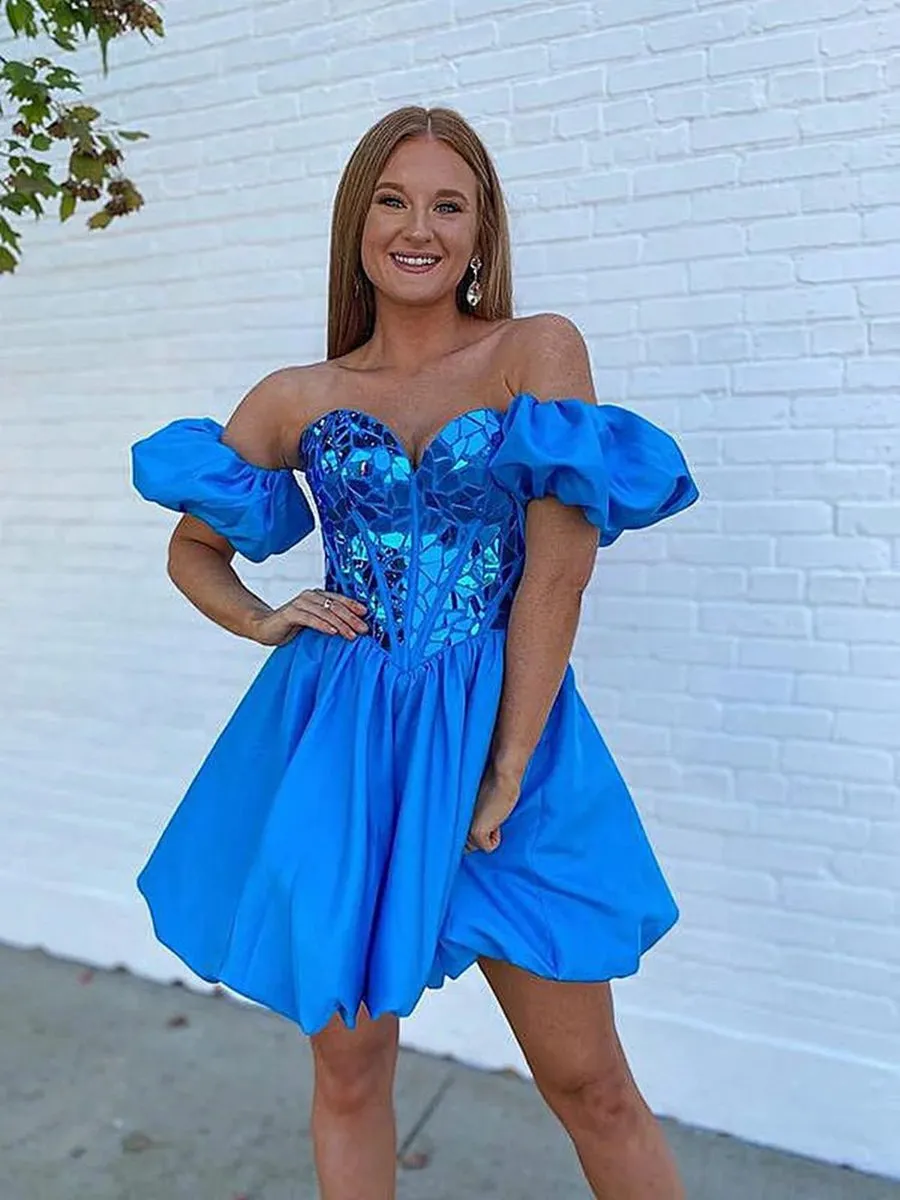 A-line Off the Shoulder Short Homecoming Dresses
