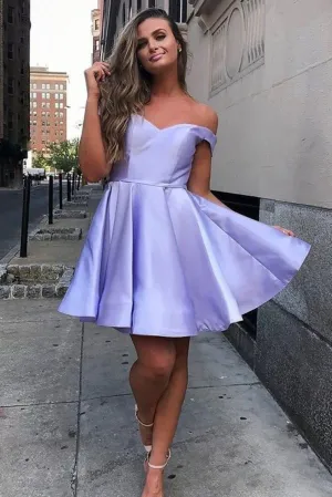 A-line Satin Off-Shoulder Homecoming Dresses