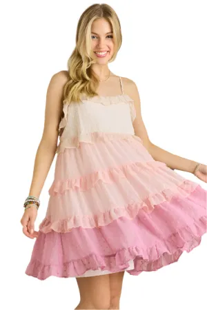 ADORA Swiss Dot Ruffled Tiered Mini Dress