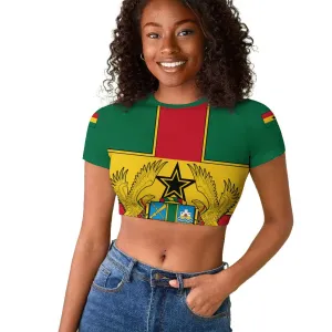 African Ghana Raglan Cropped T shirt Flag with Coat of Arms Simple Design TS04