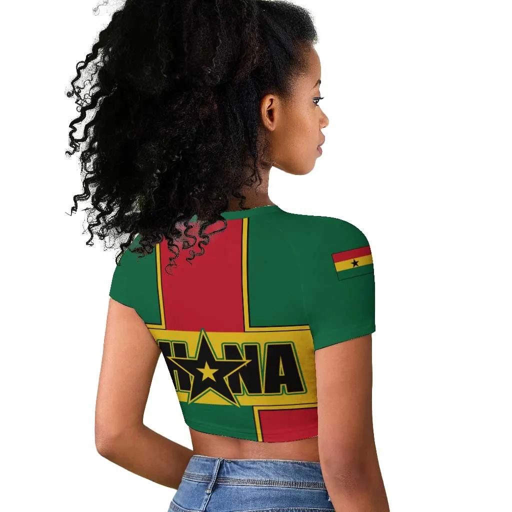 African Ghana Raglan Cropped T shirt Flag with Coat of Arms Simple Design TS04