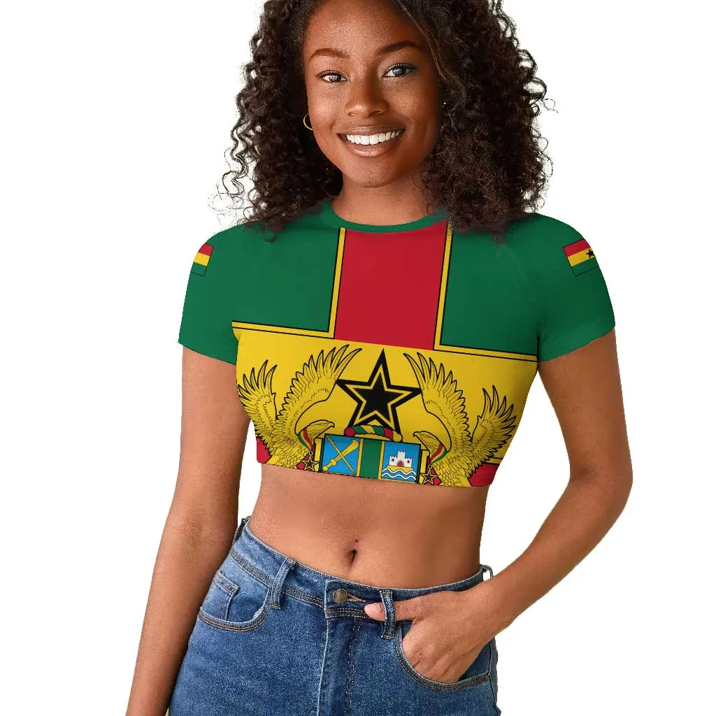 African Ghana Raglan Cropped T shirt Flag with Coat of Arms Simple Design TS04
