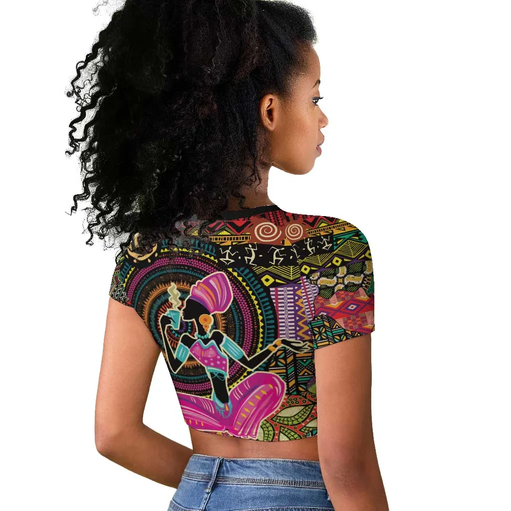 African Women Ethnic Motifs Raglan Cropped T shirt LT9