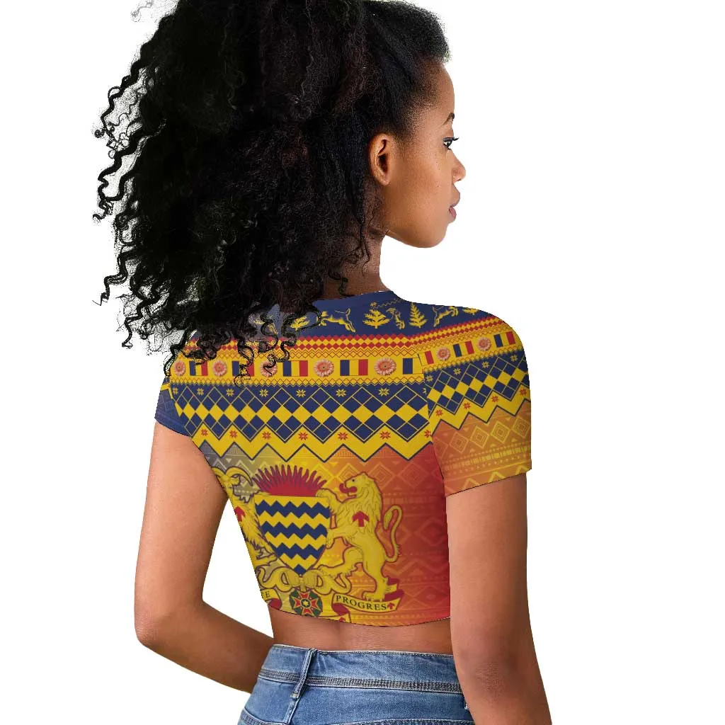 Afro Chad Christmas Raglan Cropped T shirt Coat Of Arms With African Pattern LT15