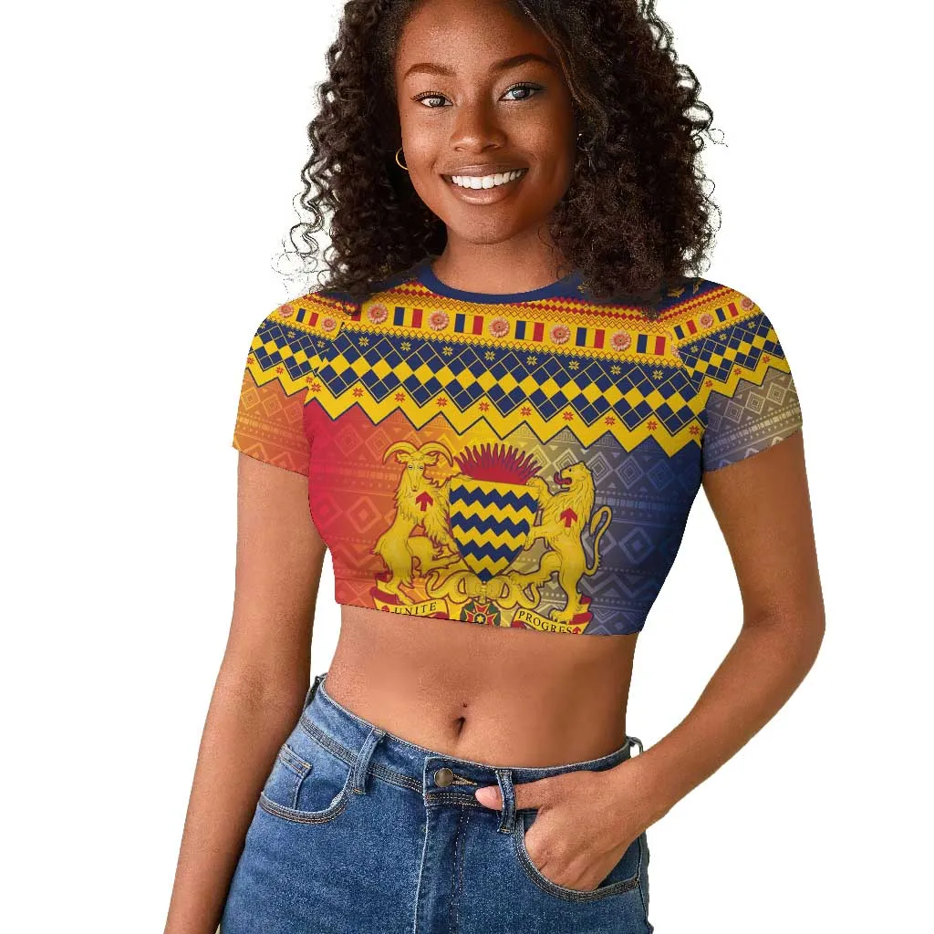 Afro Chad Christmas Raglan Cropped T shirt Coat Of Arms With African Pattern LT15