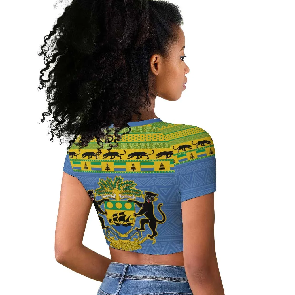 Afro Gabon Christmas Raglan Cropped T shirt Coat Of Arms Mix African Pattern LT15
