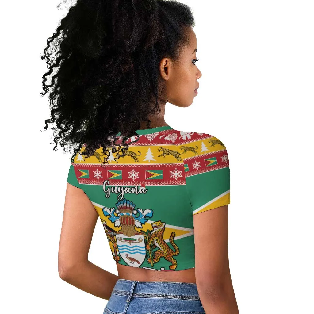 Afro Guyana Christmas Raglan Cropped T shirt Mix Coat Of Arms LT15