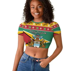 Afro Guyana Christmas Raglan Cropped T shirt Mix Coat Of Arms LT15