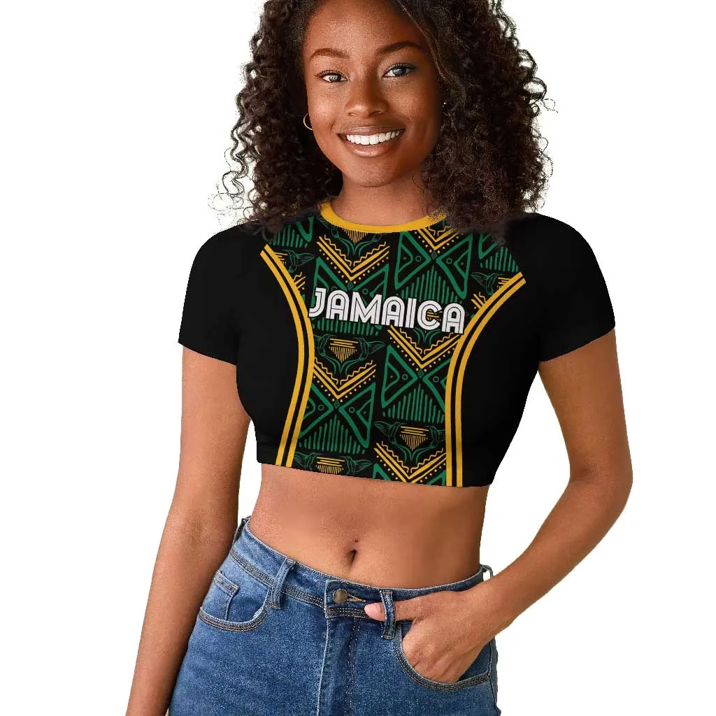 Afro-Jamaica Custom Raglan Cropped T shirt Reggae Boyz Ethnic Motifs LT7