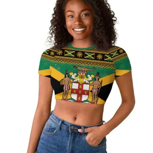 Afro-Jamaicans Raglan Cropped T shirt Coat Of Arms - Merry Christmas LT15