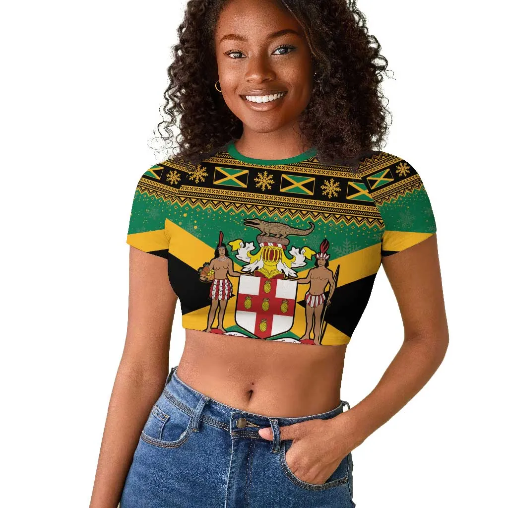 Afro-Jamaicans Raglan Cropped T shirt Coat Of Arms - Merry Christmas LT15