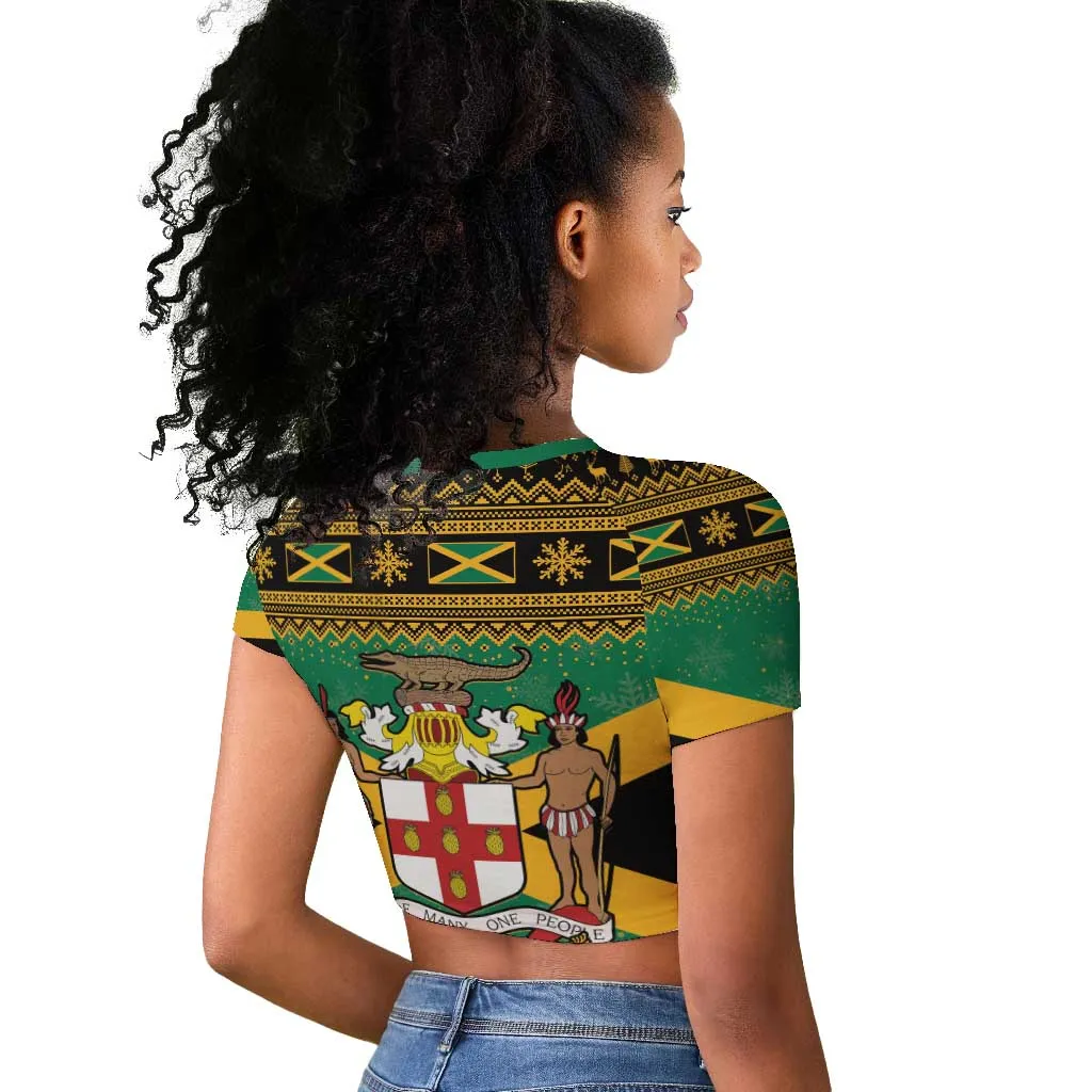 Afro-Jamaicans Raglan Cropped T shirt Coat Of Arms - Merry Christmas LT15