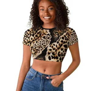 Afro Leopard Skin Pattern Raglan Cropped T shirt Version 02 LT9
