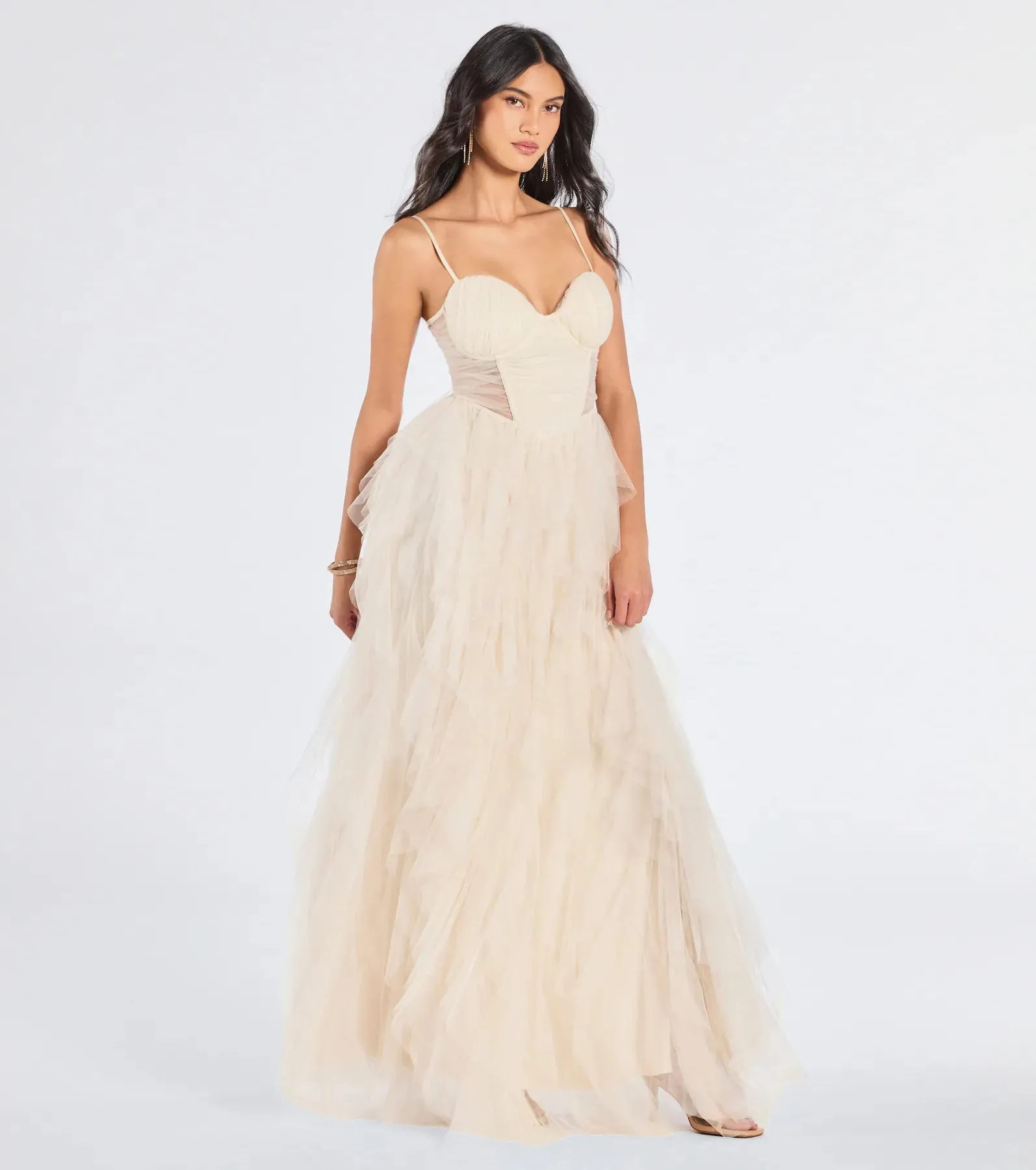 Aletta Long Sleeveless Ruffled A-Line Dress