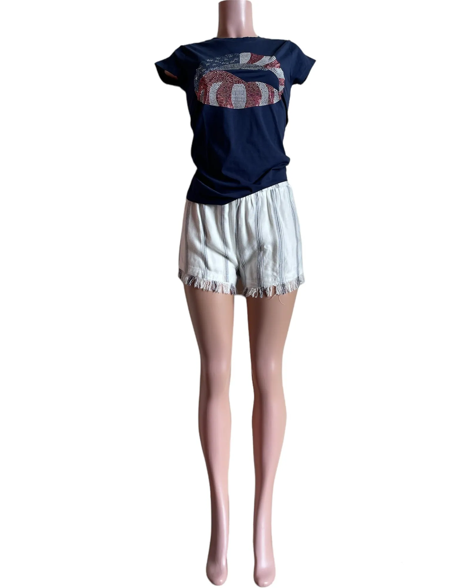 American Flag Lips Rhinestones Tee