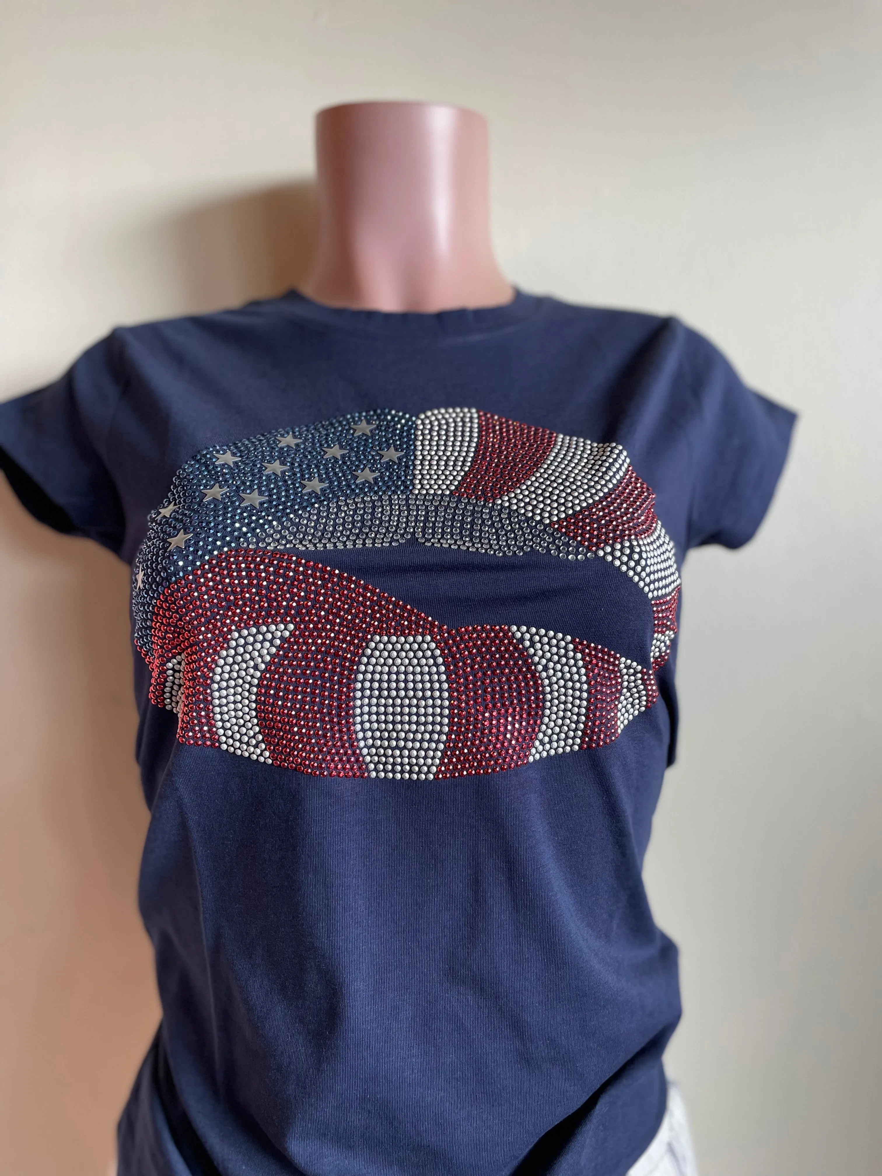 American Flag Lips Rhinestones Tee
