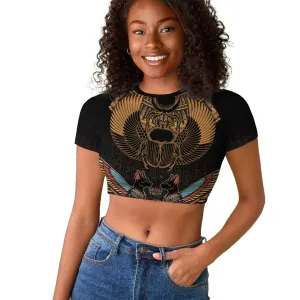 Ancient Egypt Scarab Beetle Raglan Cropped T shirt Hieroglyphs Alphabet Pattern LT18