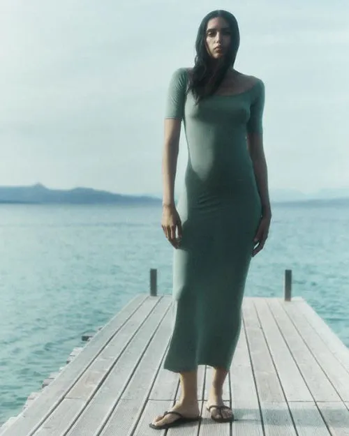 ANEMOS | Carolyn Off The Shoulder Midi Dress | Sage