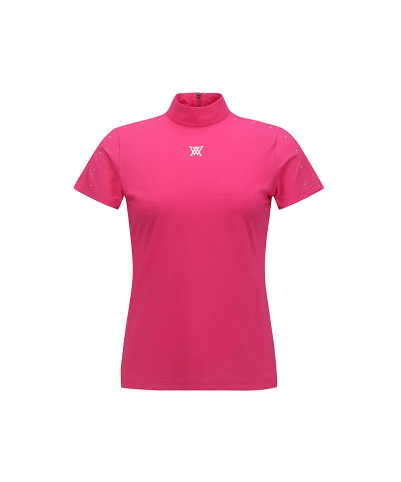 ANEW Golf: Women's High-Neck Mesh Back Short-Sleeved T-Shirt - Pink