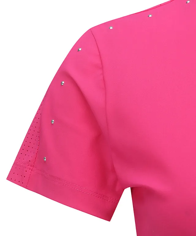 ANEW Golf: Women's High-Neck Mesh Back Short-Sleeved T-Shirt - Pink