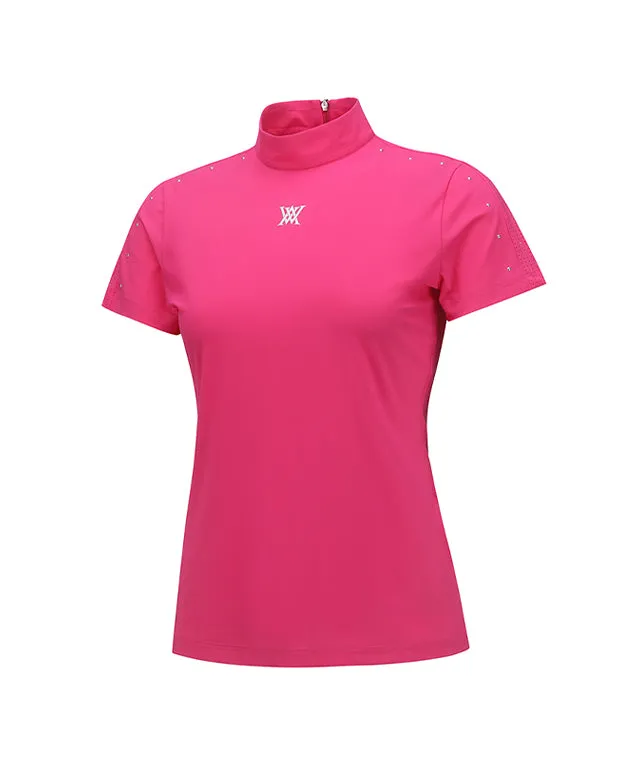 ANEW Golf: Women's High-Neck Mesh Back Short-Sleeved T-Shirt - Pink