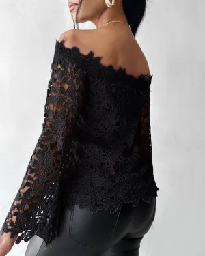 Arielle® | Off-The-Shoulder Lace Top With Long Sleeves