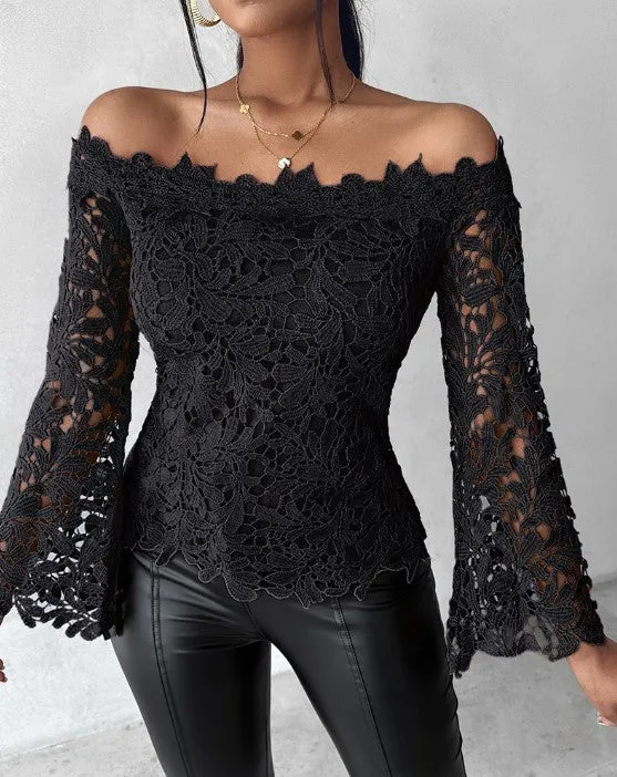 Arielle® | Off-The-Shoulder Lace Top With Long Sleeves