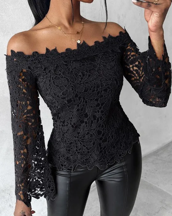 Arielle® | Off-The-Shoulder Lace Top With Long Sleeves