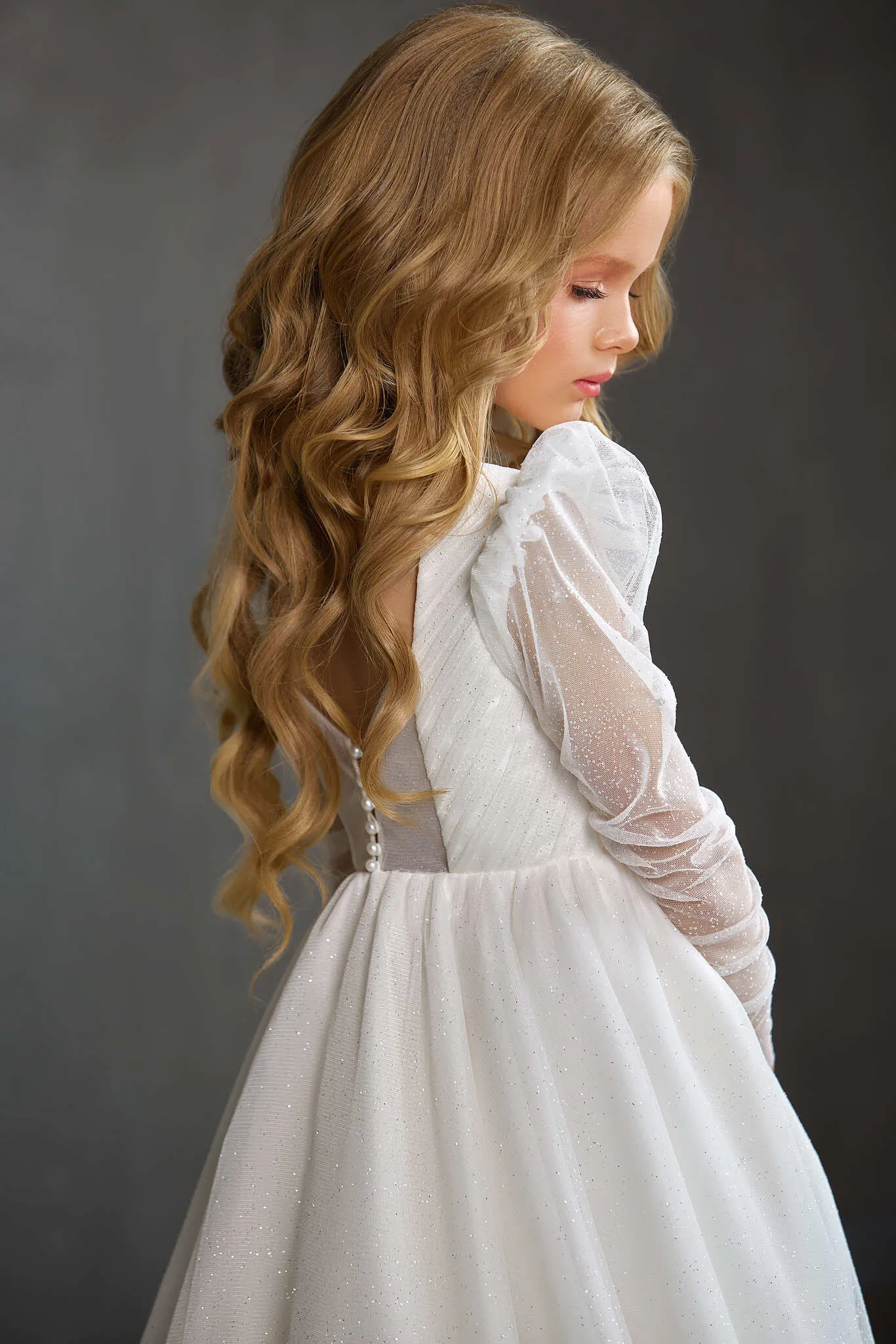 Audrie Tulle First Communion Dress with Pleated Bodice