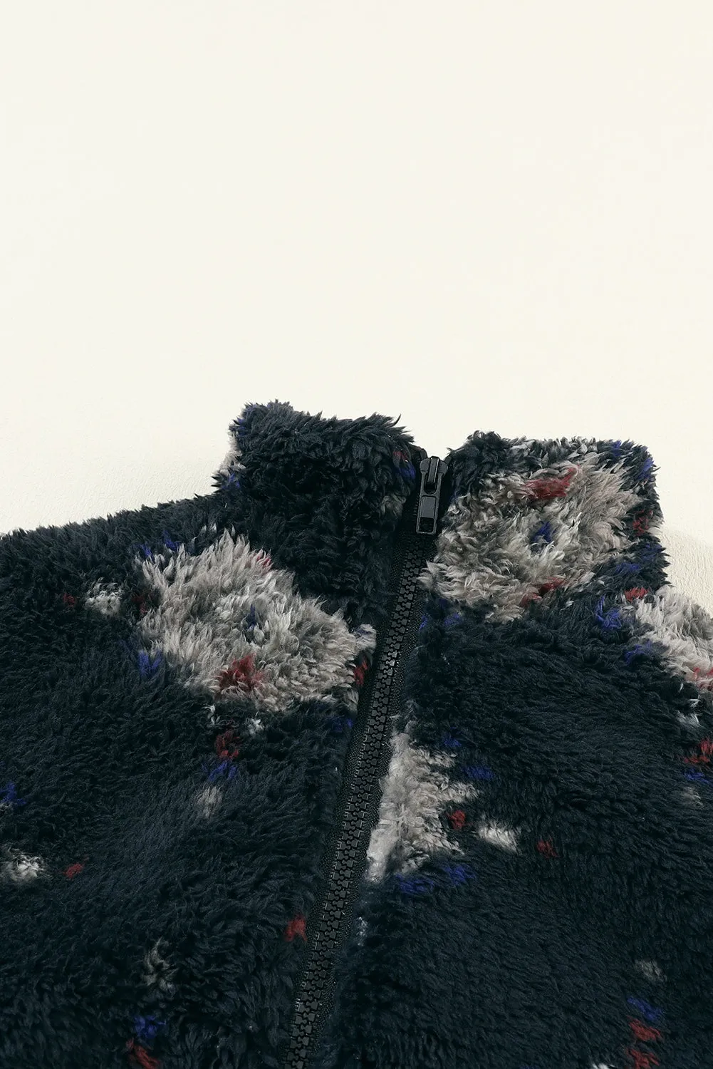 Aztec Zipper Collared Sherpa Jacket
