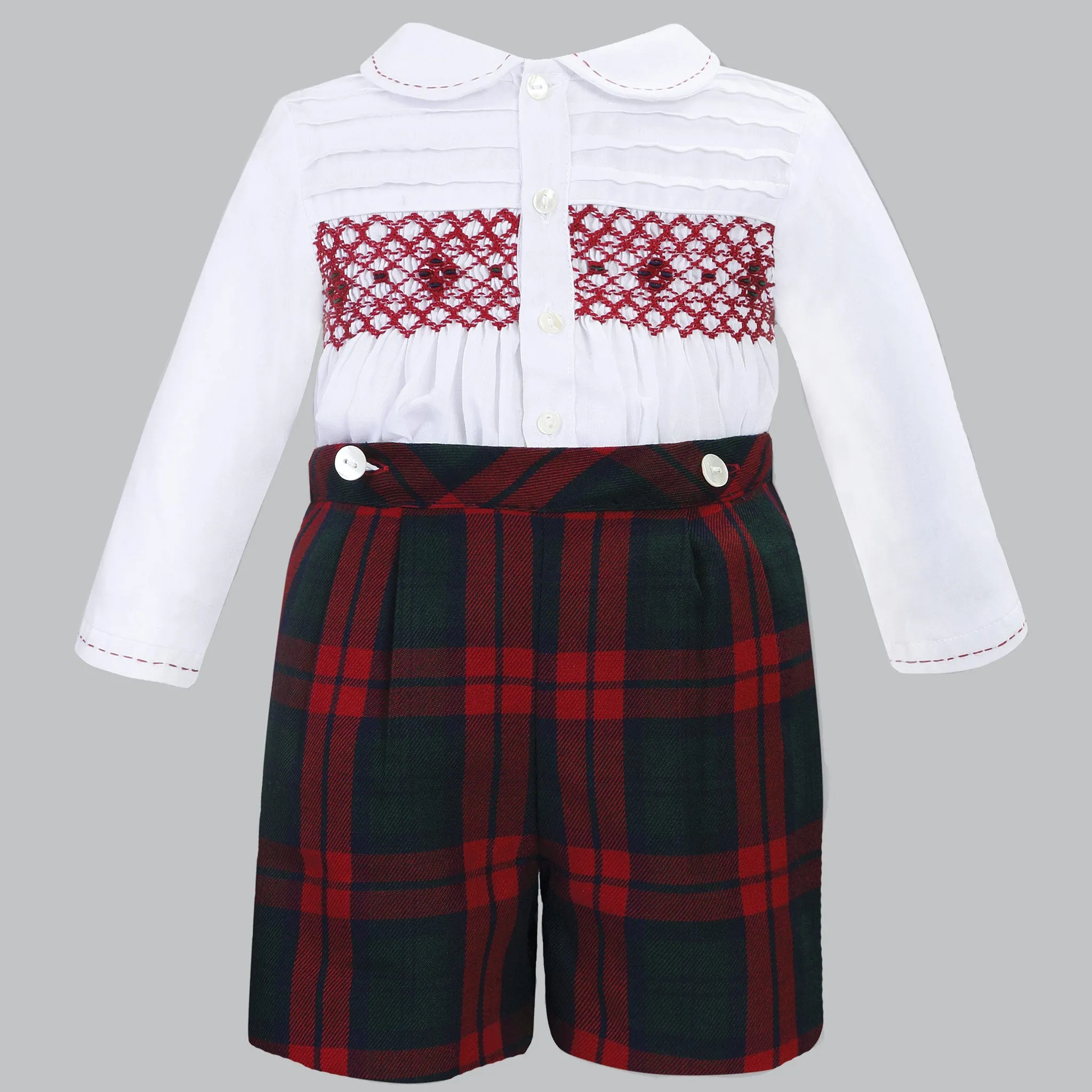 Baby Boys Tartan Shorts and Shirt Outfit - Sarah Louise 013132