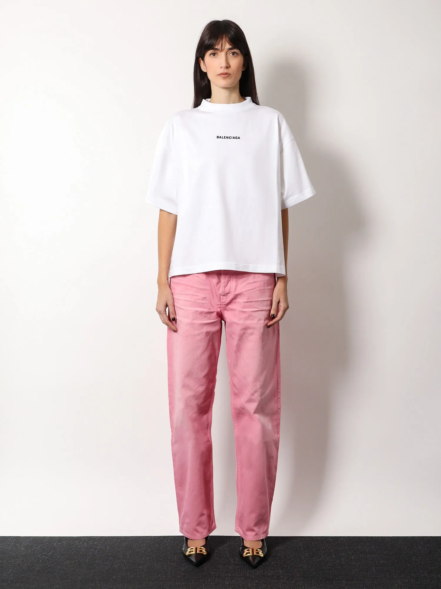 Balenciaga Cropped T Shirt With Logo Embroidery
