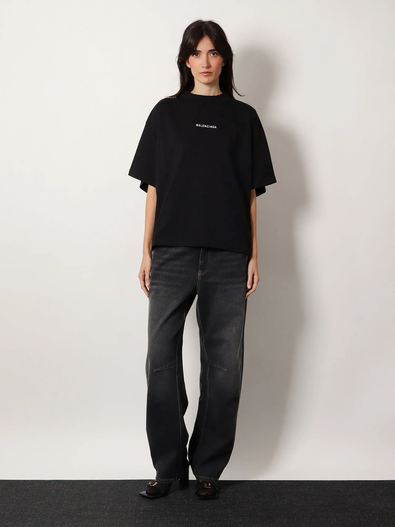 Balenciaga Cropped T Shirt With Logo Embroidery