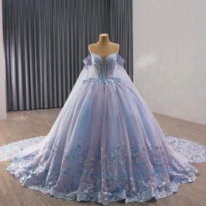 Ball Gown Quinceanera Dresses Lilac and Blue With Cape