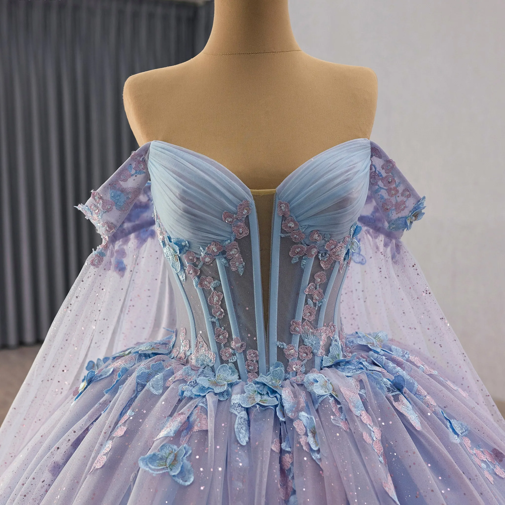 Ball Gown Quinceanera Dresses Lilac and Blue With Cape