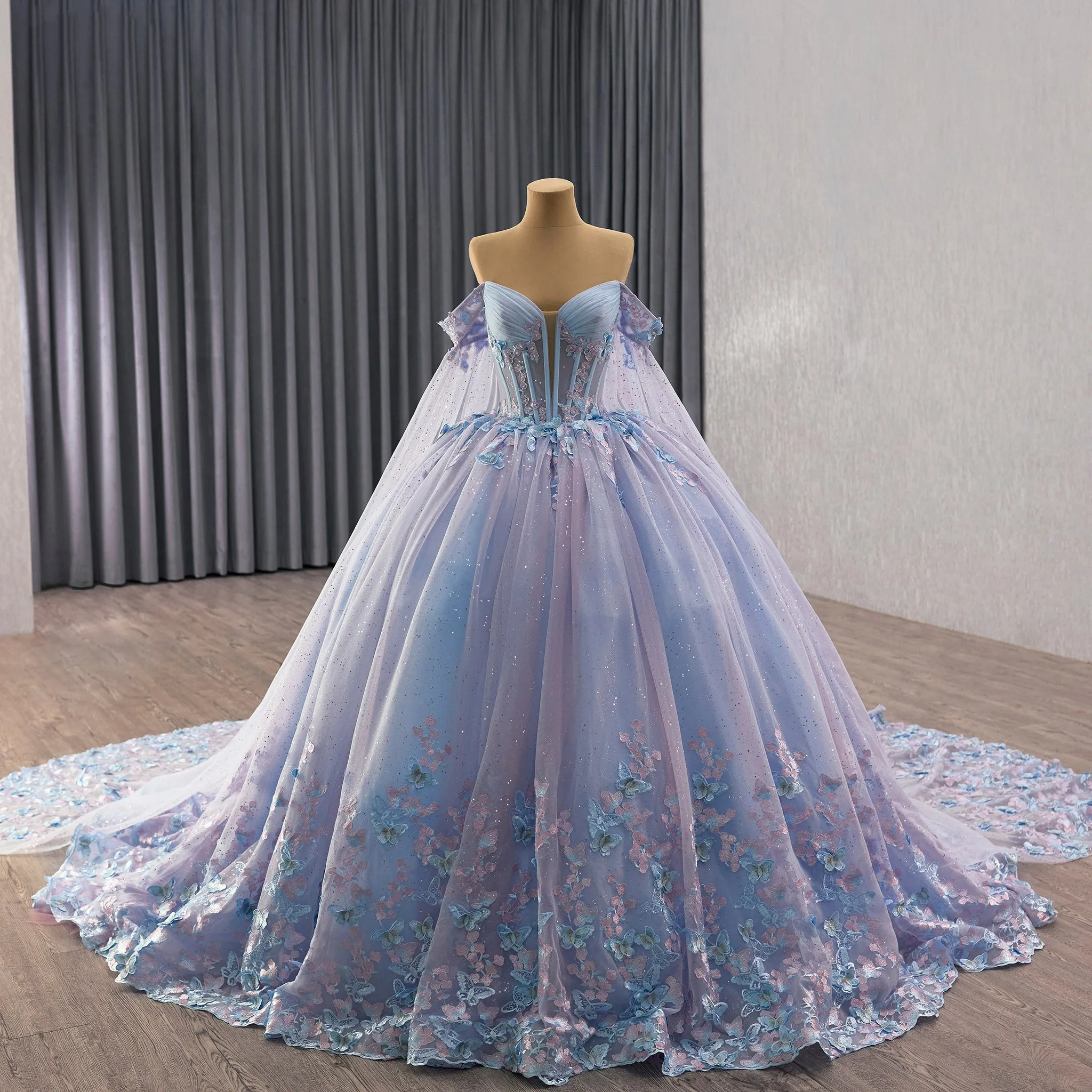 Ball Gown Quinceanera Dresses Lilac and Blue With Cape