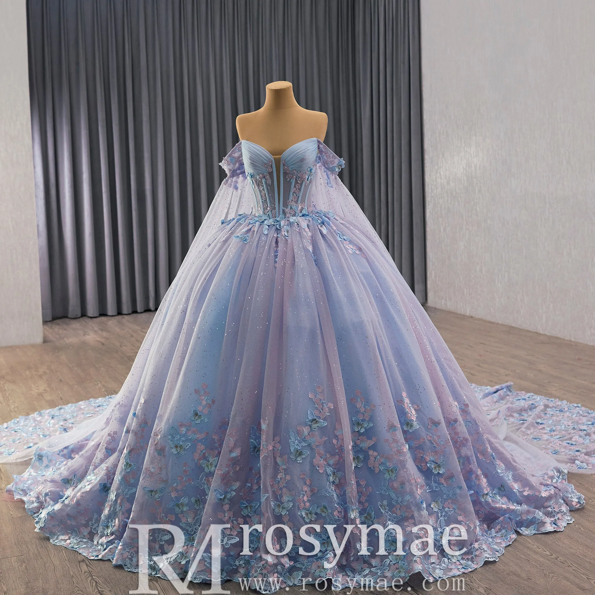 Ball Gown Quinceanera Dresses Lilac and Blue With Cape
