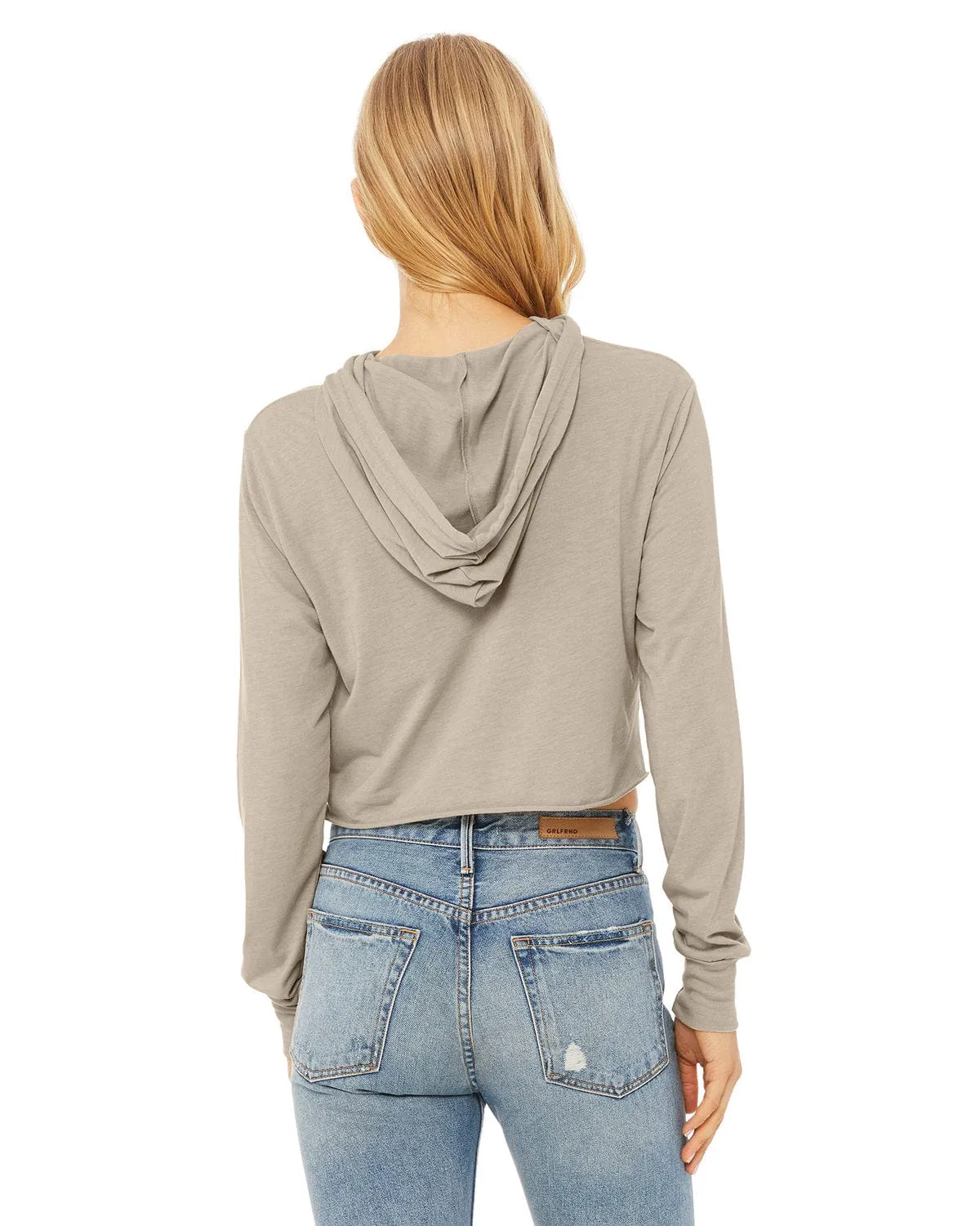 Bella Canvas Ladie's Cropped Long Sleeve Hoodie T-Shirt | Tan Triblend