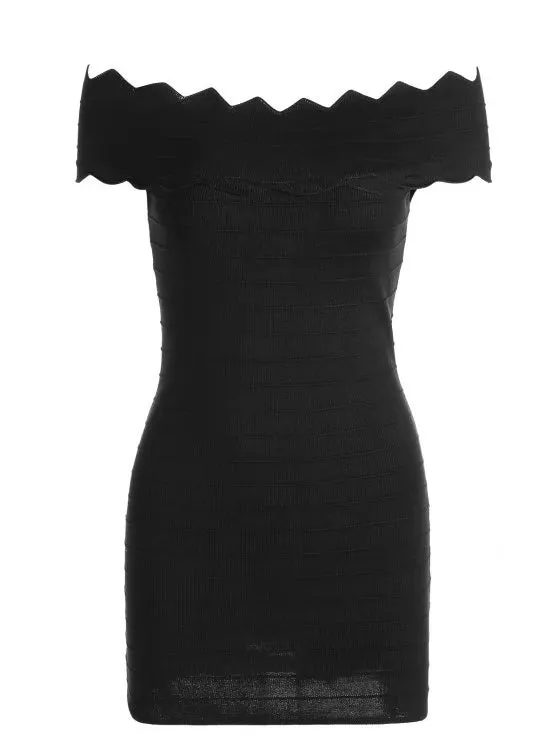 BerryBetty - Cute Off The Shoulder Zigzag Hem Bodycon Dress