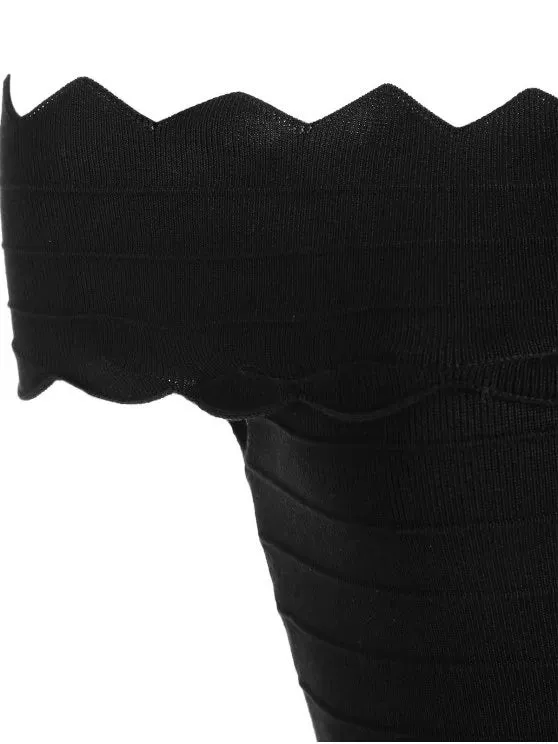 BerryBetty - Cute Off The Shoulder Zigzag Hem Bodycon Dress