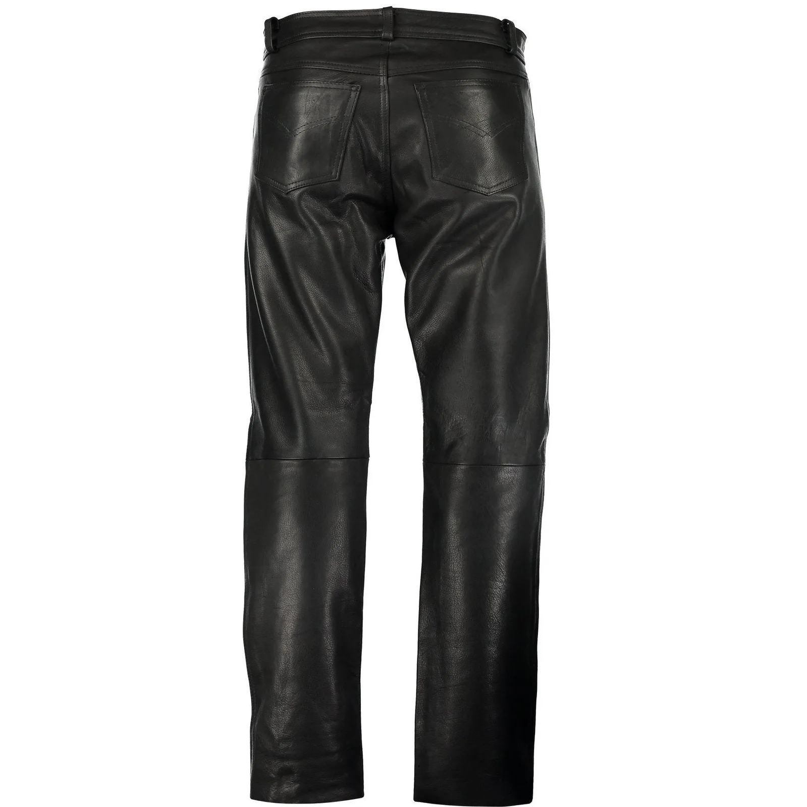 Black Classic Fitted Biker Cowhide Leather Trousers Button Fly