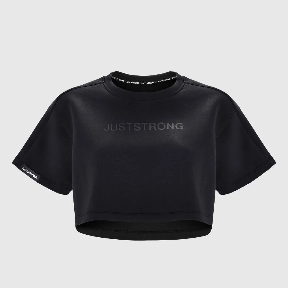 Black Oversized Athletic Cropped Tonal T-Shirt