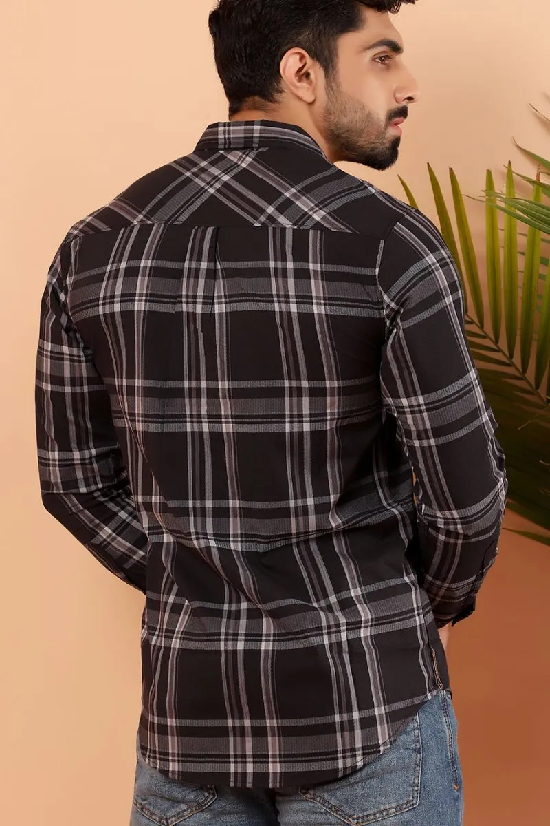 Black Plaid Casual Shirt FS Regular Fit